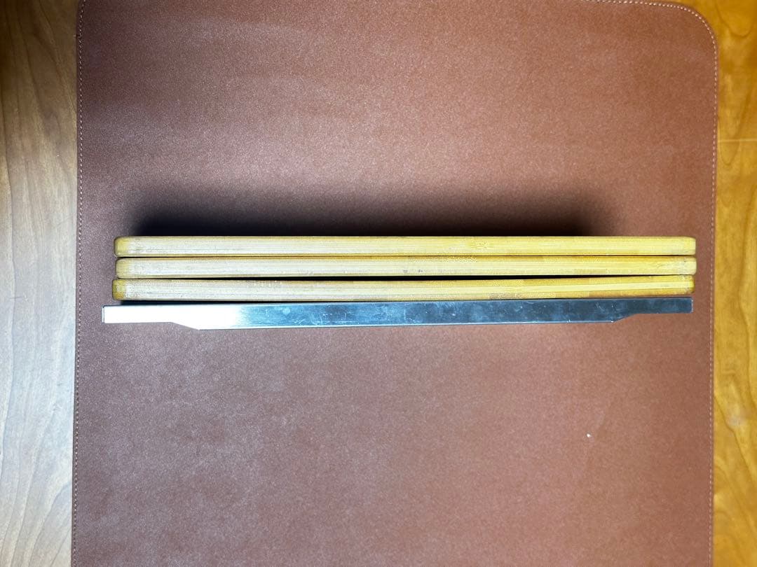  peak ウッドテーブルS3枚、ステンレストレーのセット販売