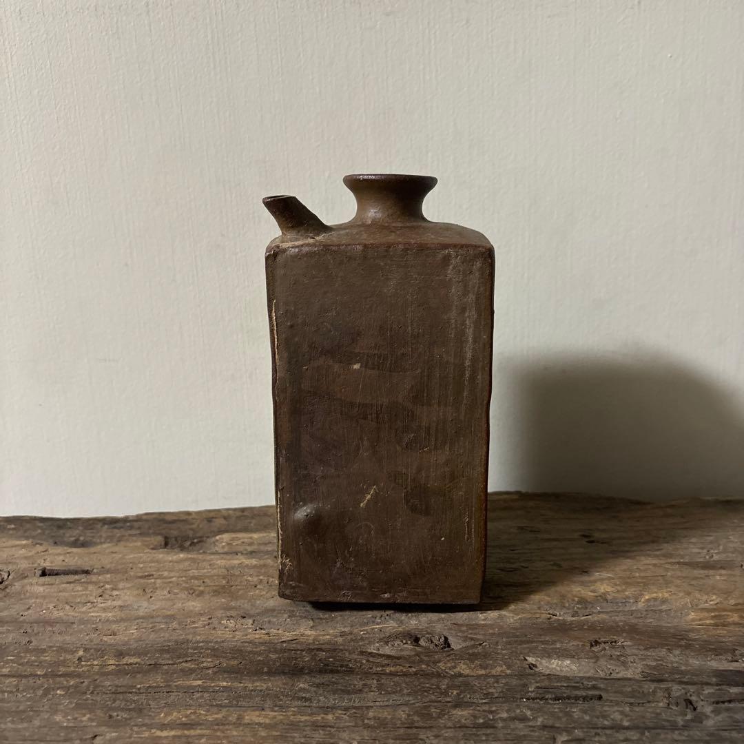 四方型徳利 江戸末期　古備前　酒器 花器　古道具 アンティーク 古民芸　検:李朝