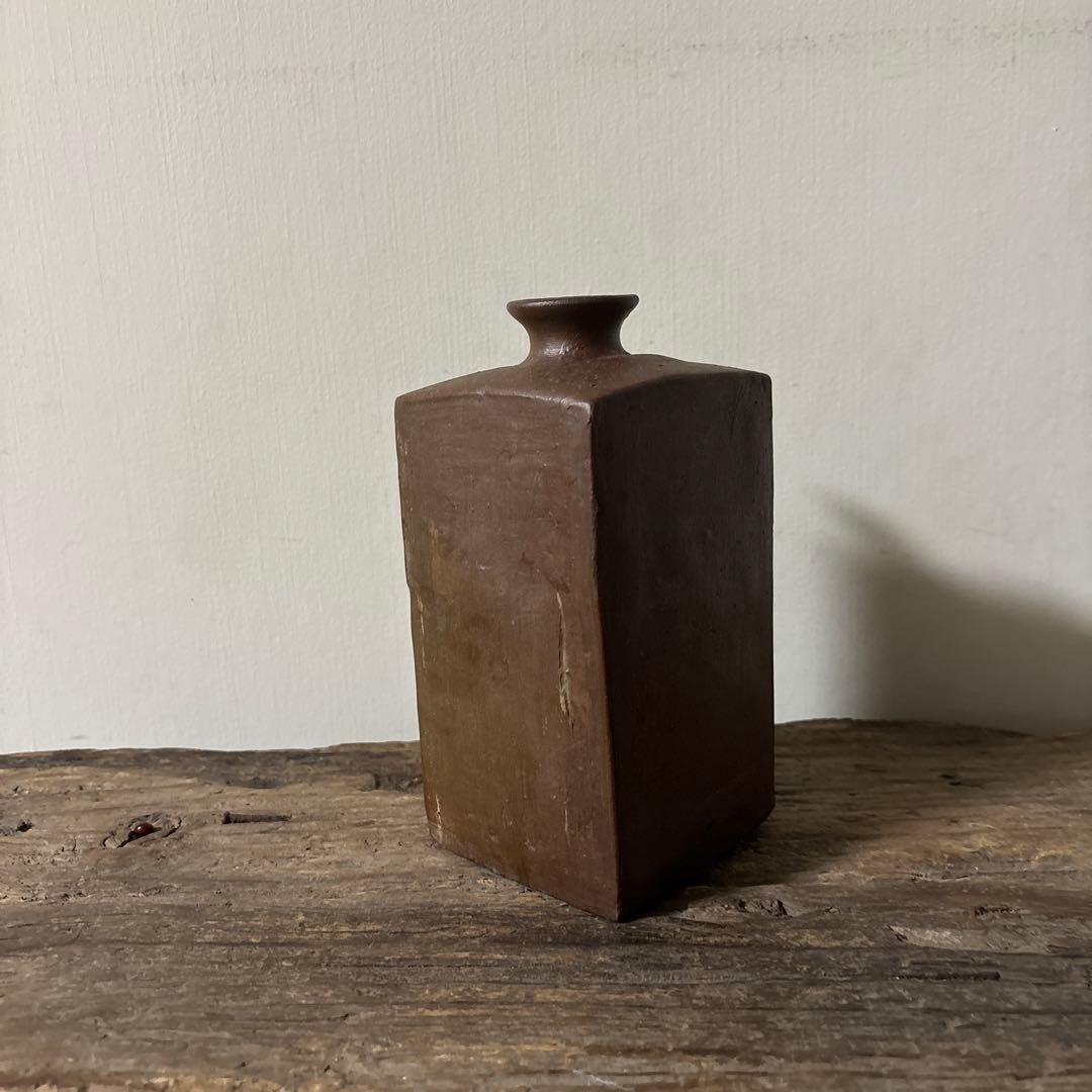 四方型徳利 江戸末期　古備前　酒器 花器　古道具 アンティーク 古民芸　検:李朝