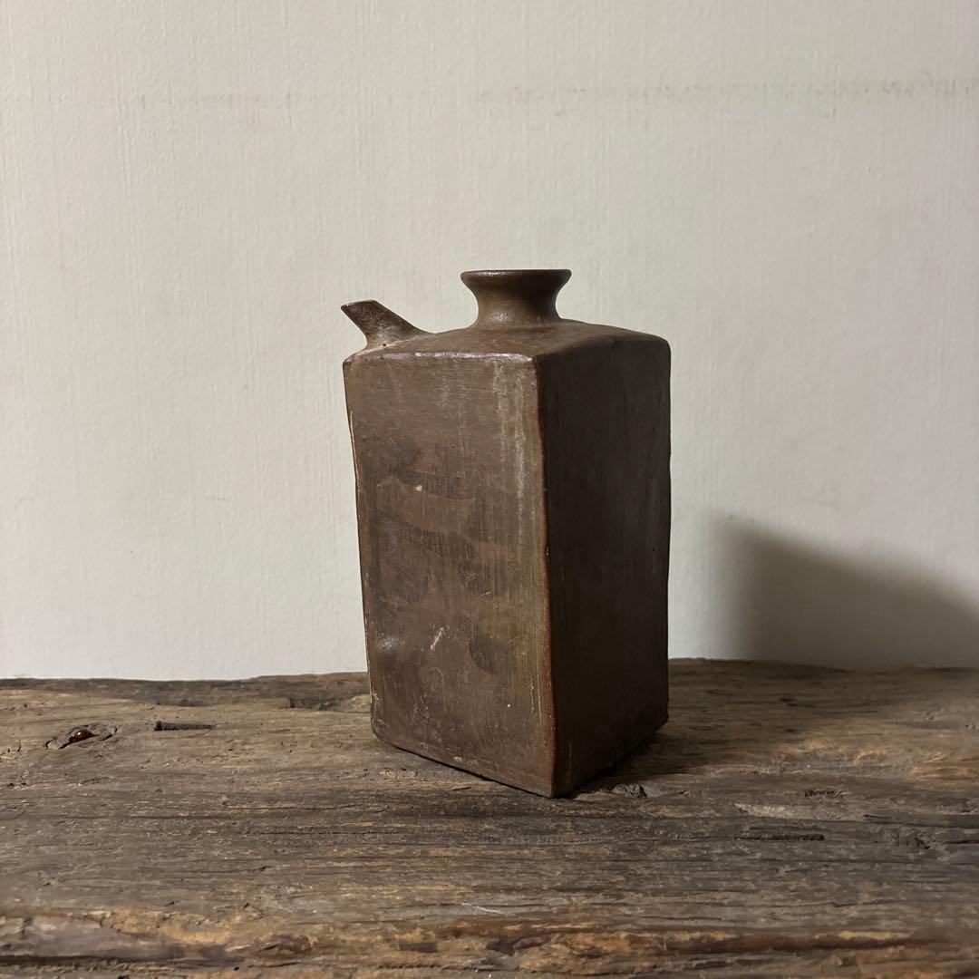 四方型徳利 江戸末期　古備前　酒器 花器　古道具 アンティーク 古民芸　検:李朝