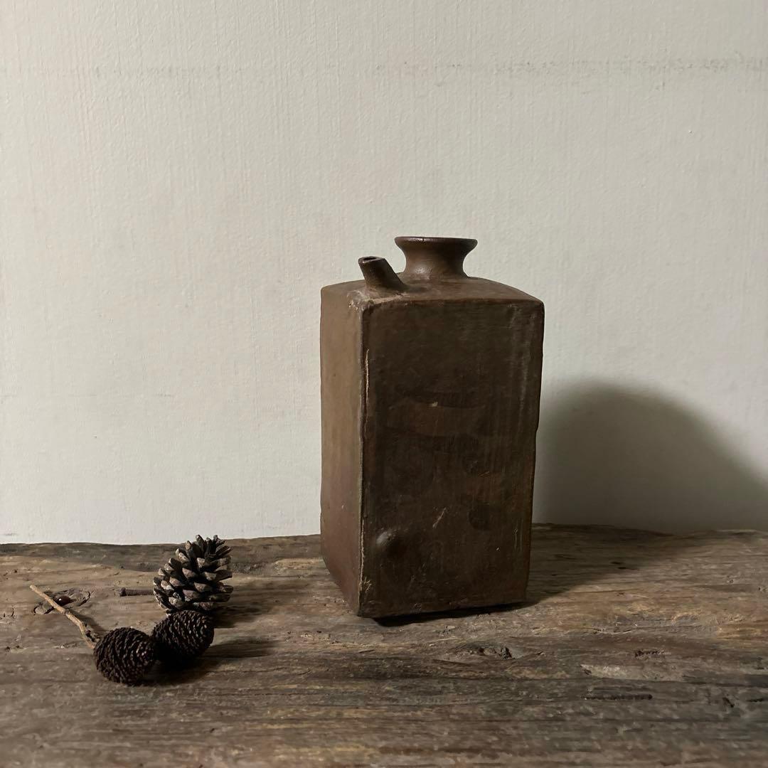 四方型徳利 江戸末期　古備前　酒器 花器　古道具 アンティーク 古民芸　検:李朝