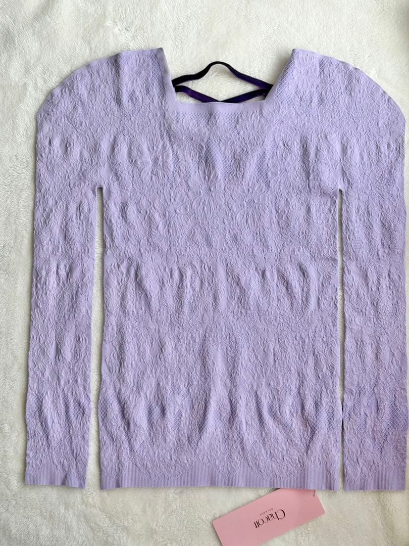 【新品】スクエアネック 後ろリボン 長袖 ノーソーイングニット チャコット