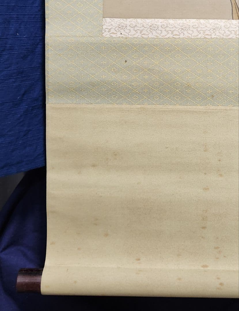 【月下鴨図】団藍舟 2671 満月カモ 共箱　掛け軸 肉筆