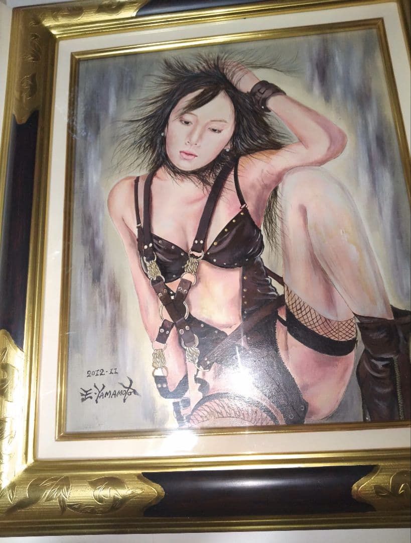 裸婦、美人画、油彩８号、しなりK山本英二、額縁、真作、肉筆、高塚省吾、森本草介。