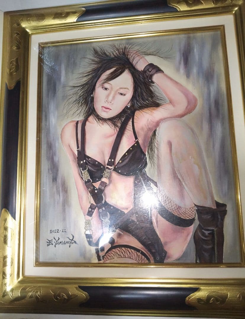 裸婦、美人画、油彩８号、しなりK山本英二、額縁、真作、肉筆、高塚省吾、森本草介。