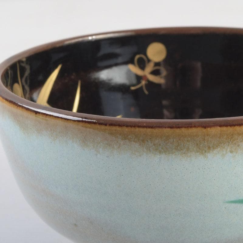 茶道具　膳所焼　陽炎園造　淡海ぜぜ　色絵　芦に蛍　茶碗　共箱　C　9481