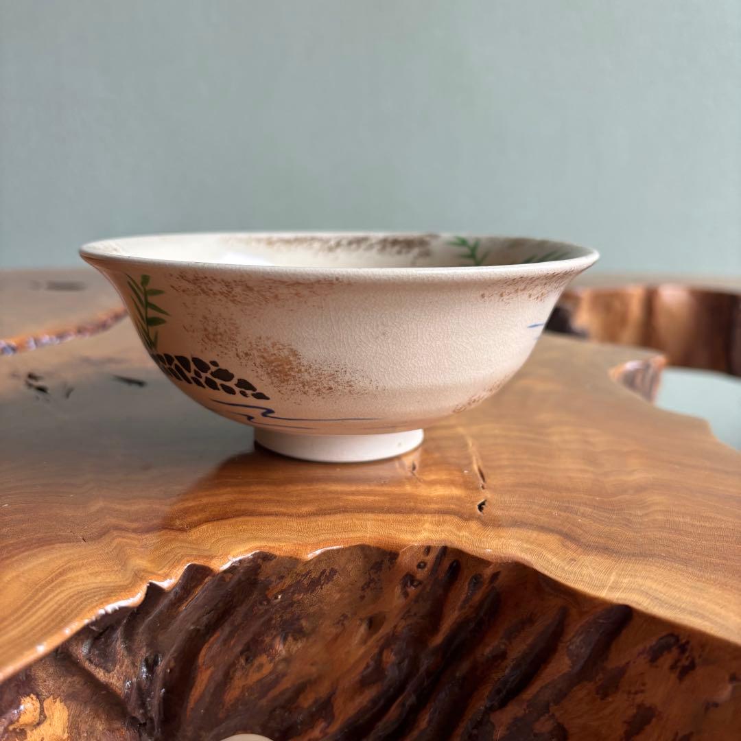 「仁清写 芦に鷺」平茶碗 高台寺窯 陶楽 抹茶碗 茶道具 共箱