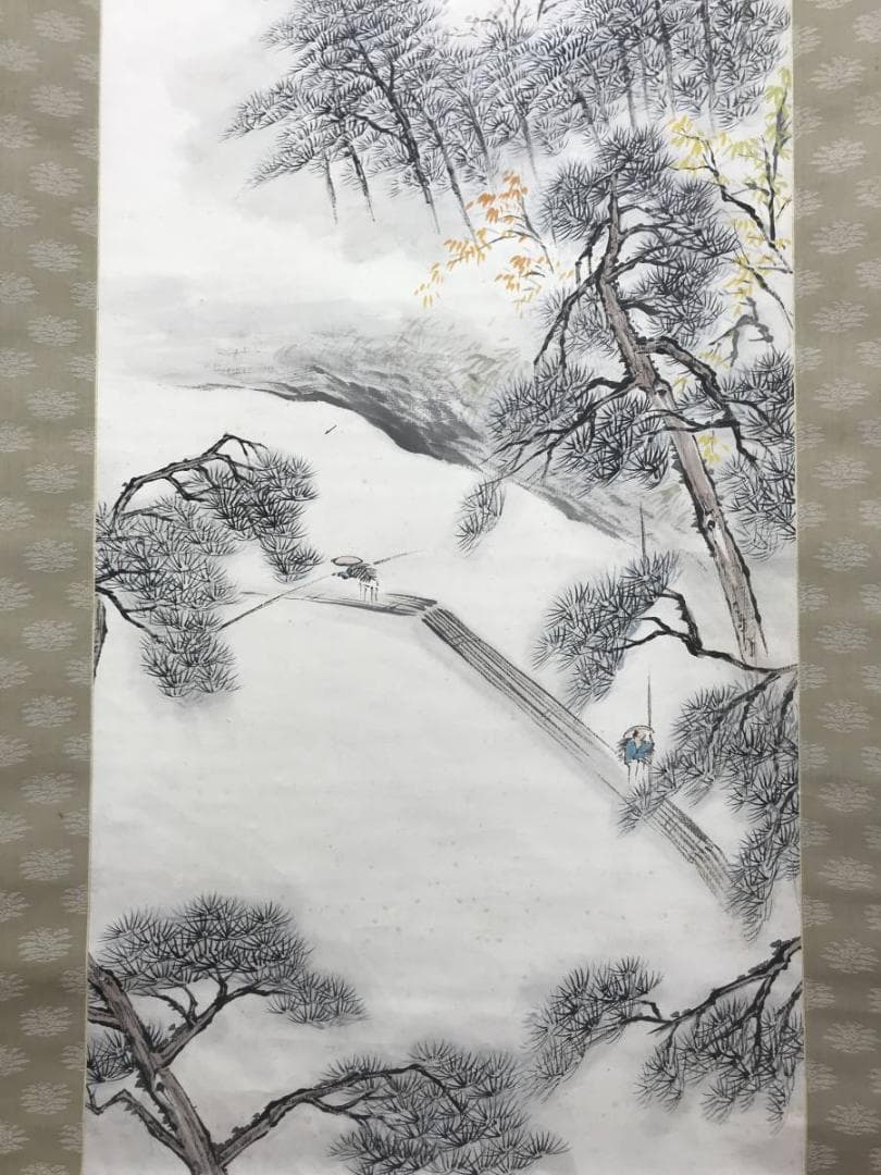 真作/奥本青雲/嵐山秋色図/保津川下り図/山水図/掛軸☆宝船☆AE-418