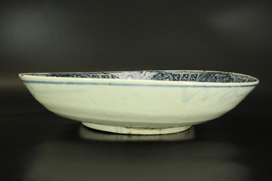 中国美術 呉須 青花 花鳥紋 大盤 φ42cm 明 時代箱(LC112)