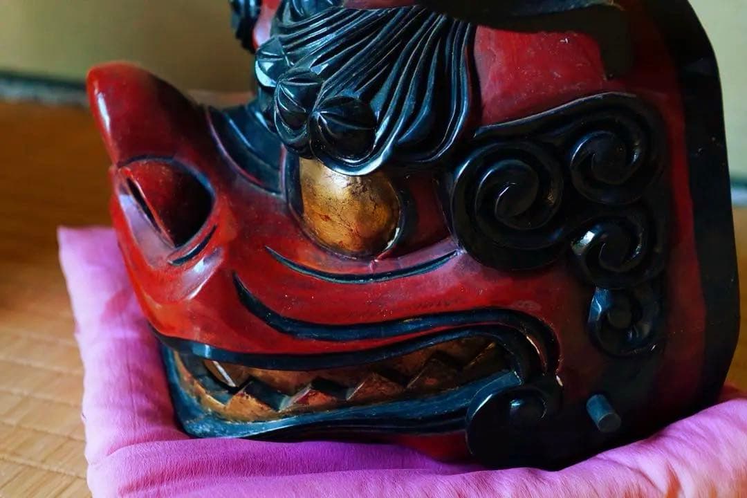 時代物　【一尺　獅子頭　②】　木彫　獅子舞　民藝　骨董品　古道具