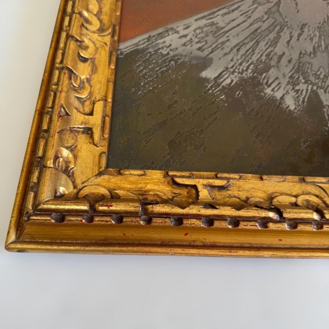 富士山 立体金属アート アンティーク調 金色木製額