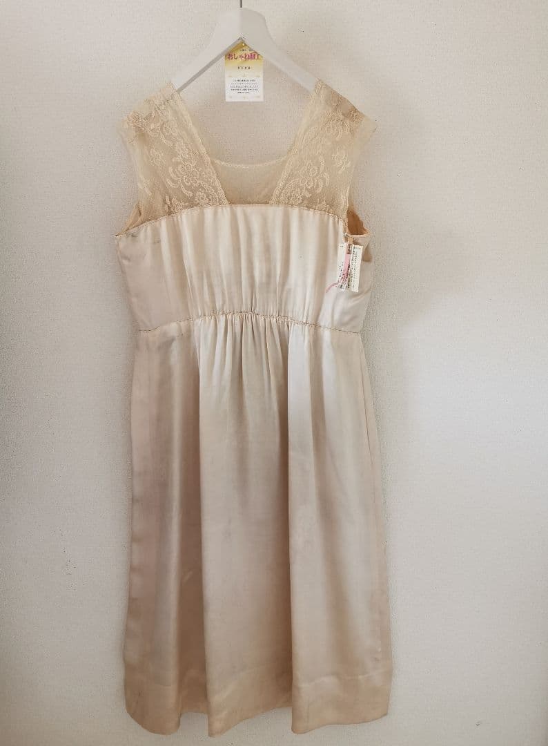 欧米アンティーク キャリックマクロスレース刺繍チュール パーティー シルクドレス