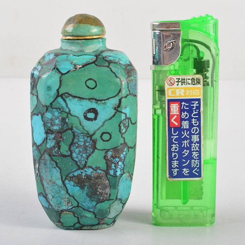 中国　玉石彫刻　孔雀石　マラカイト　ターコイズ　鼻煙壷　V　R5742