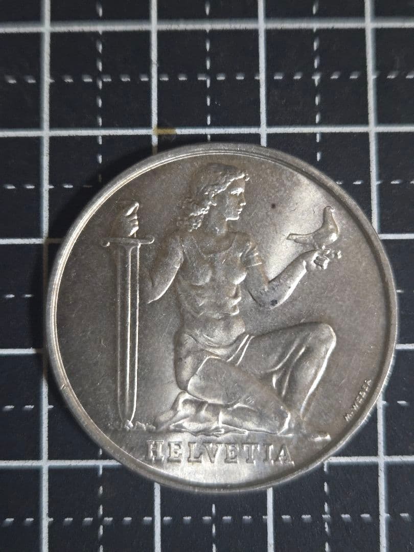 極美品 スイス 5フラン 1936 連邦軍事基金記念 SV835 古銭 銀貨