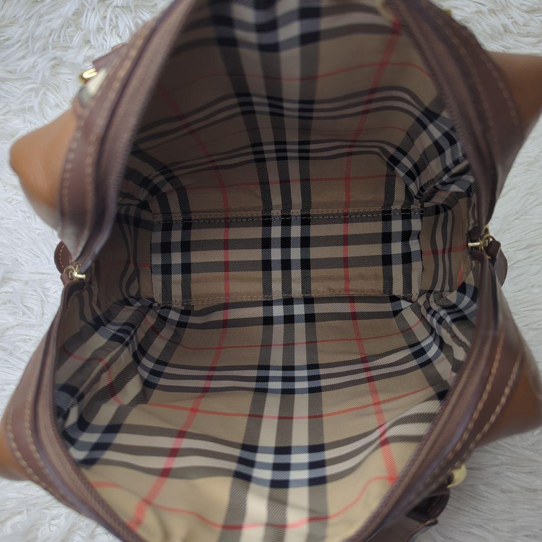 美品✨バーバリー シューズバッグ レザー ブラウン ノバチェック ゴルフ