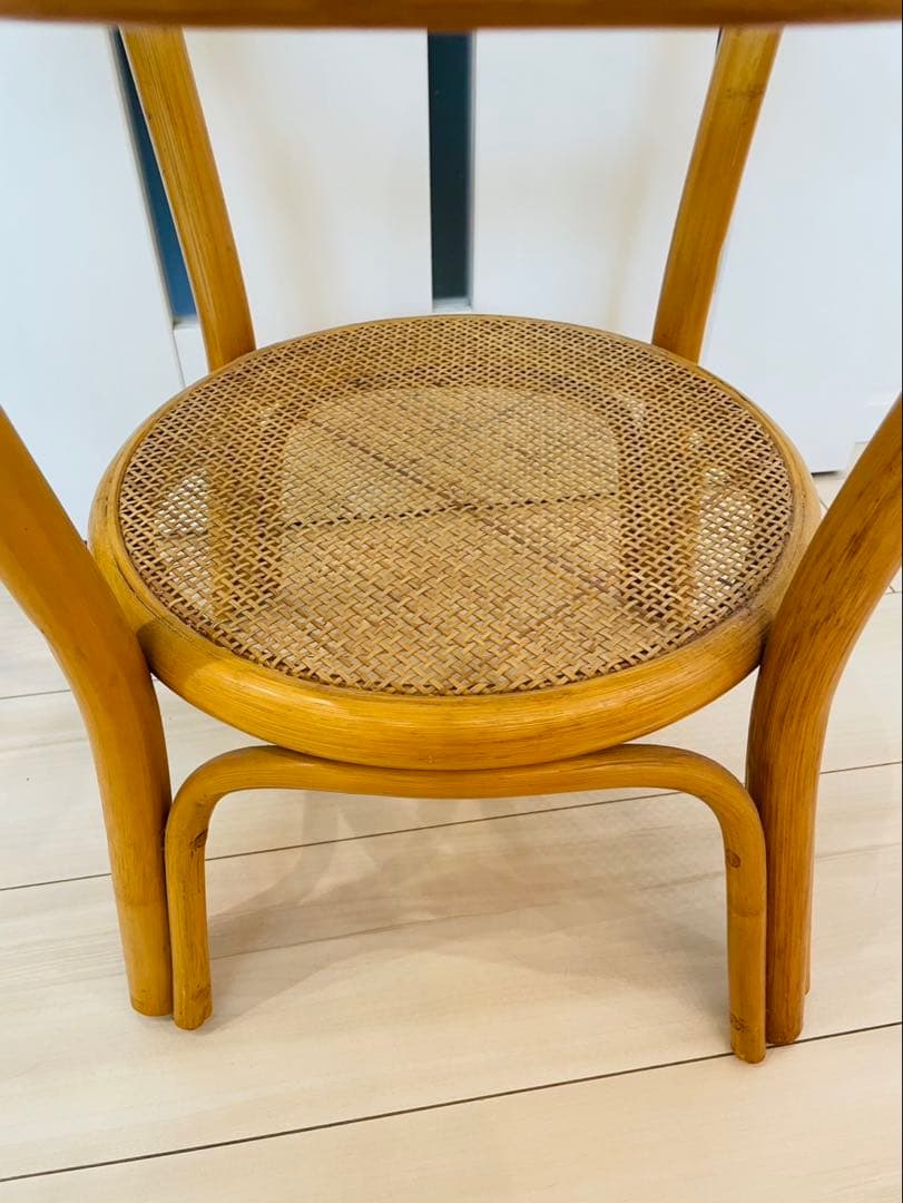 ヴィンテージ ラタンガラス ラウンドテーブルローテーブル籐 レトロ