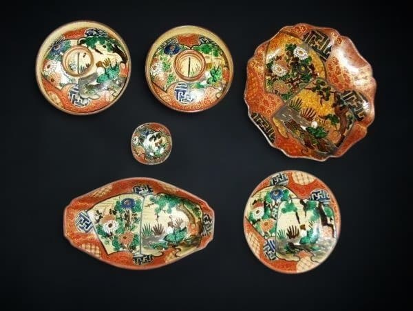色絵割図 古九谷風 古式図 全6点 伝統的な陶器 6点セット