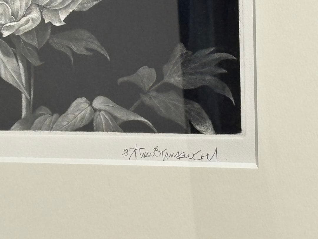 山口和雄　「牡丹」　メゾチント　銅版画