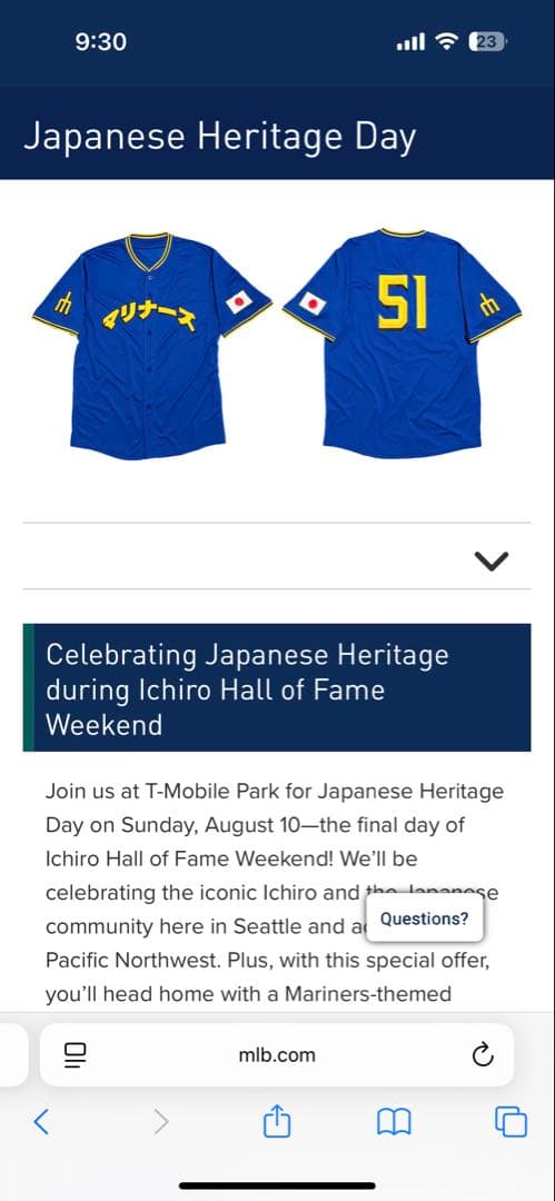 ピンバッチ付き！　シアトルマリナーズ イチロー　ユニフォーム 記念