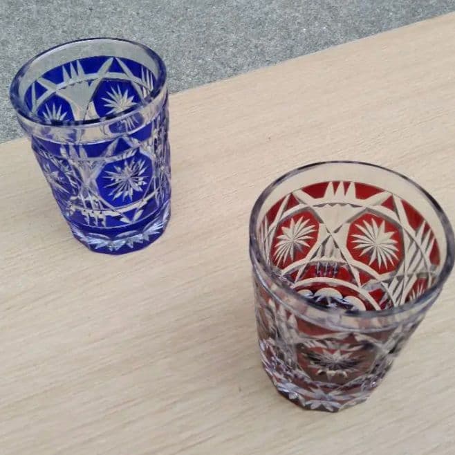 薩摩切子 創作切子 ペア クリスタル グラス タンブラー ２色 ブルー レッド