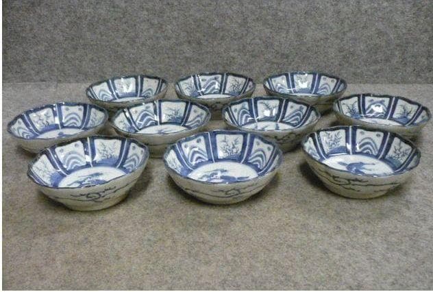 麒麟に仕切絵 伊万里 染付 なます皿 10枚 [B31331]