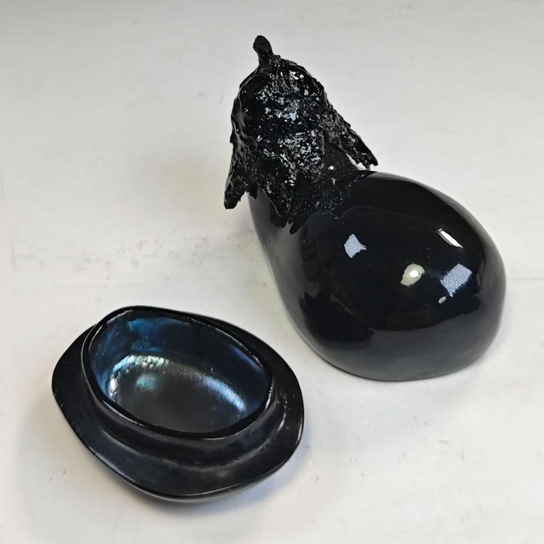 イ814 香合『中條峰雄』『茄子　漆塗　香合　共箱』茶道具