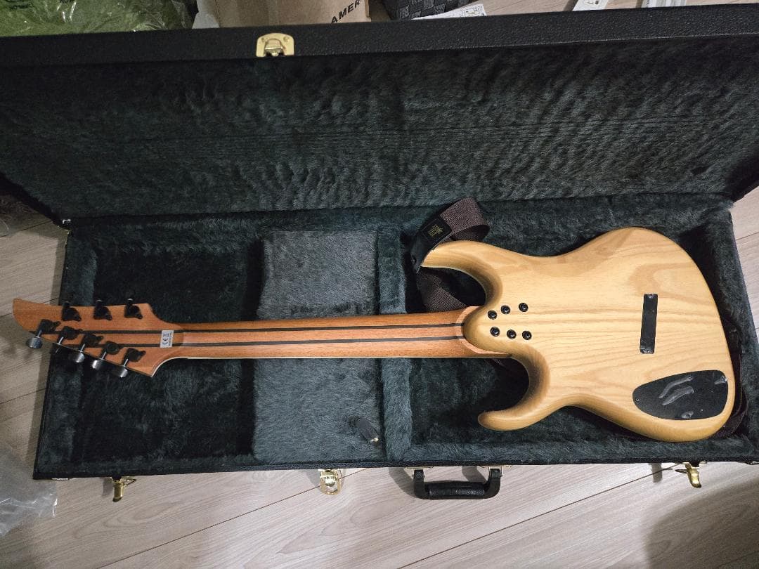 8弦ギター、ハードケースとストラップ付き