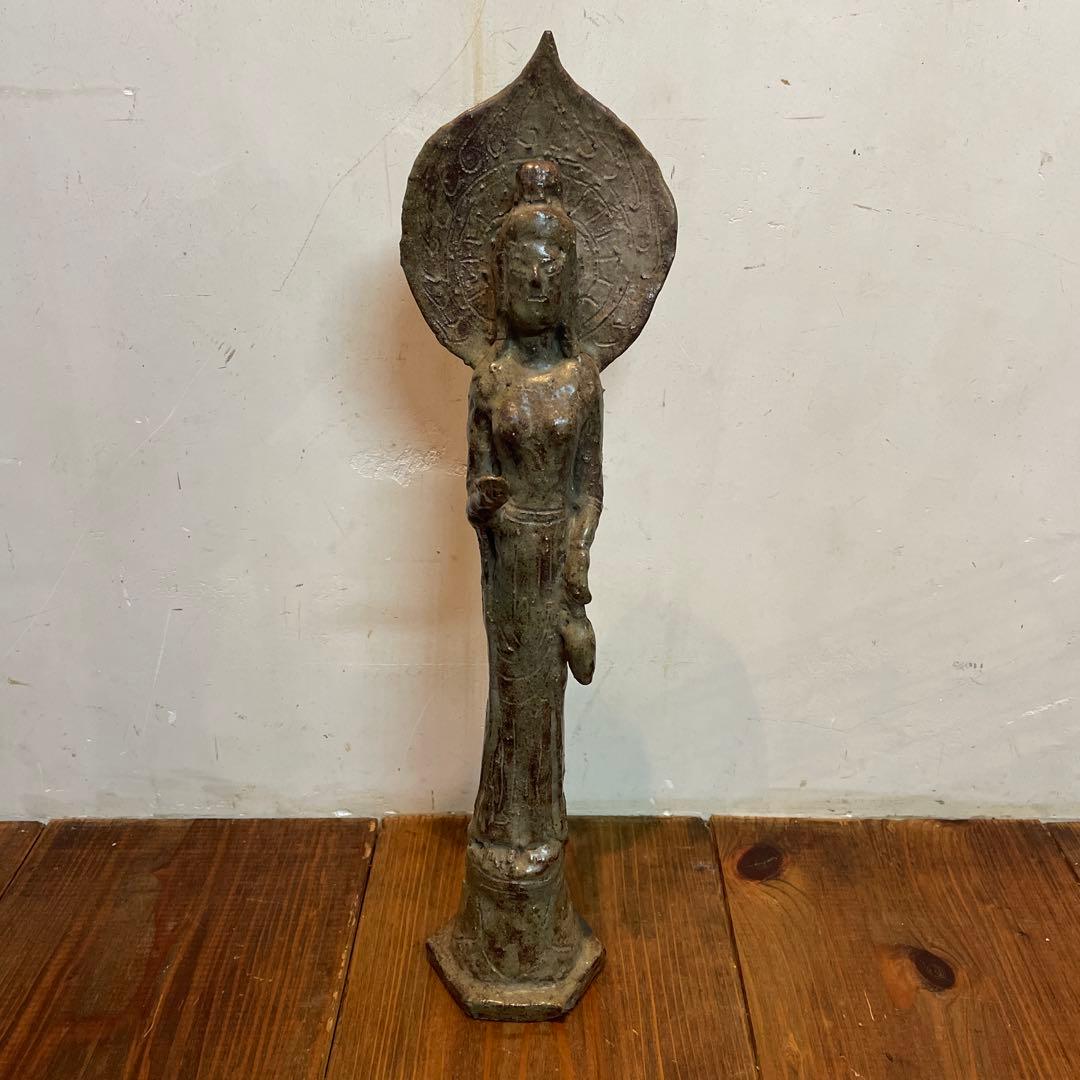 美品　陶芸　聖観音像　聖観世音菩薩　焼物　立像