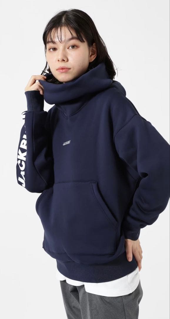 ジャックバニー人気完売KARUISHI裏フリースフーディプルオーバー紺0ネイビー