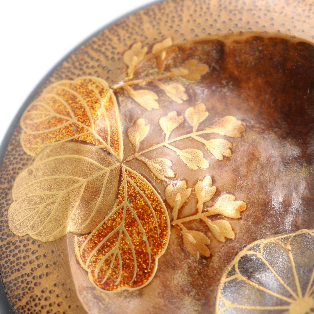 畑幸春作 縞黒檀に竹根嵌 高台寺蒔絵 中棗 茶道具 共箱　V946　N7