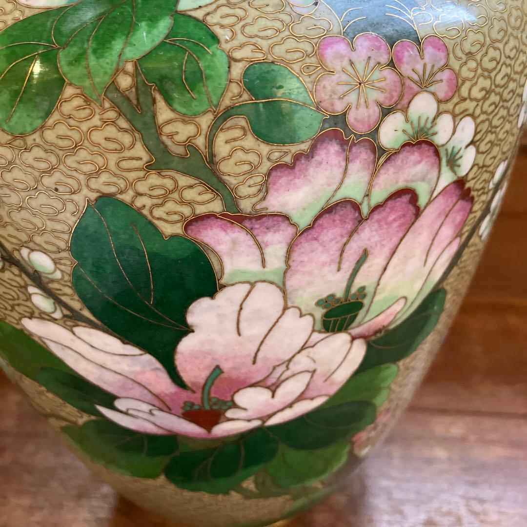 【専用】中国美術 七宝焼 金彩 花鳥図 梅に時鳥 大花瓶 花器 花詰 壺