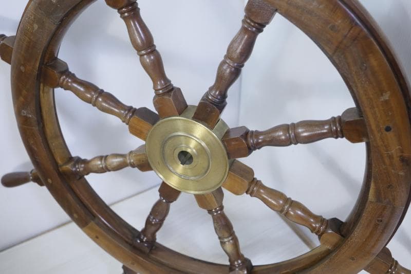 ◆船舵　船舵輪　ヨット　舵　インテリア　アンティーク　木製　大型