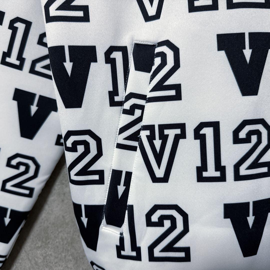 V12 ヴィトゥエルヴ ジップパーカー ジャケット 総柄 ロゴ ホワイト L