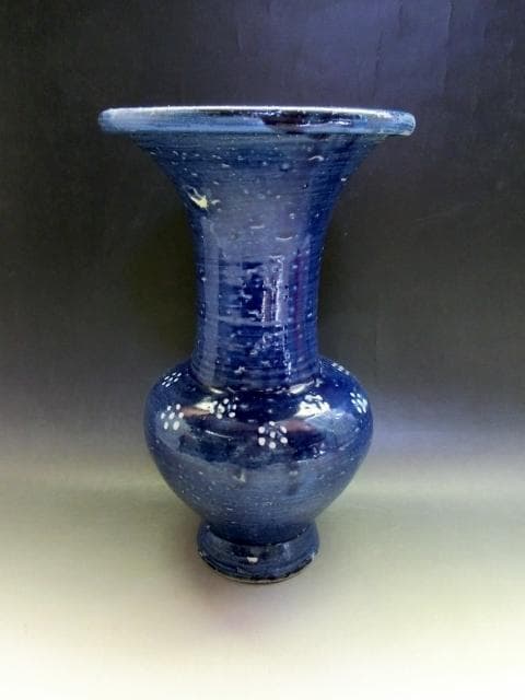 花瓶■青釉七点花文口広瓶 古い花器 花生け 染付 古玩 唐物 時代物 骨董品■