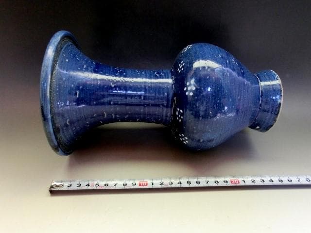 花瓶■青釉七点花文口広瓶 古い花器 花生け 染付 古玩 唐物 時代物 骨董品■