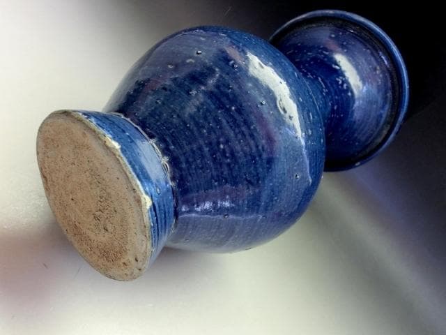 花瓶■青釉七点花文口広瓶 古い花器 花生け 染付 古玩 唐物 時代物 骨董品■