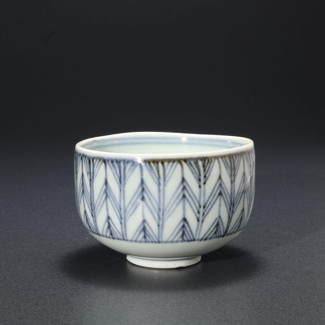 古伊万里　ころ茶碗　染付矢羽　骨董　R1378w2B3