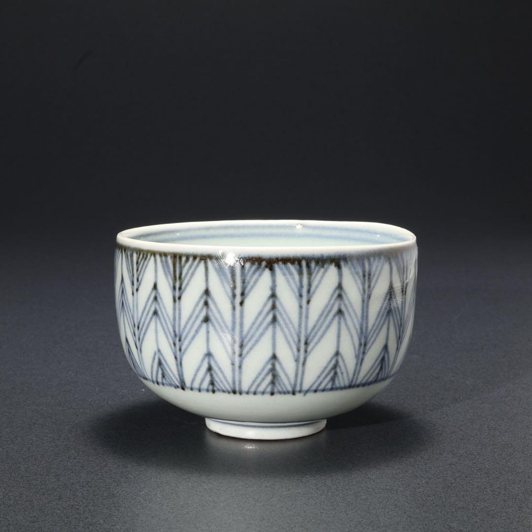 古伊万里　ころ茶碗　染付矢羽　骨董　R1378w2B3