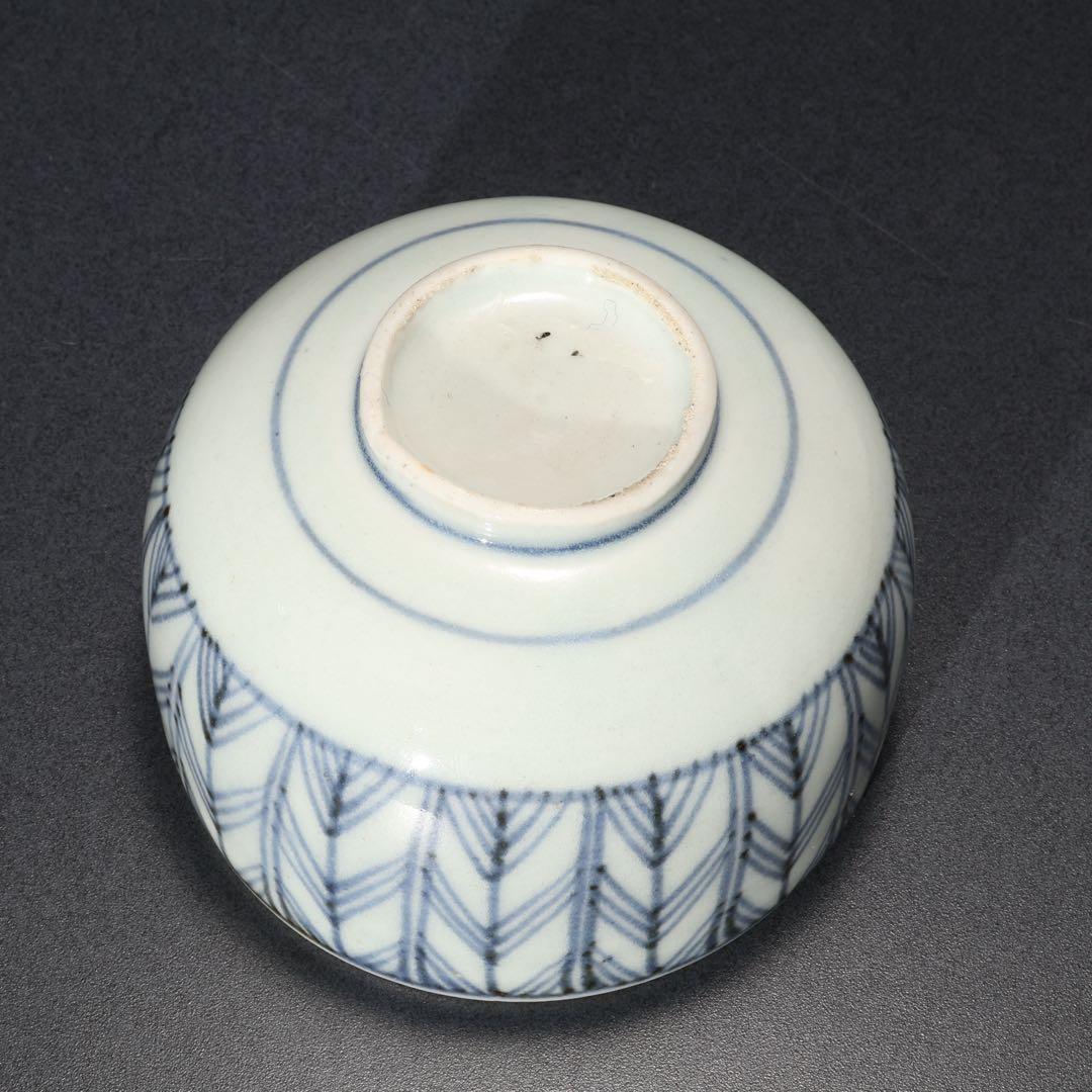 古伊万里　ころ茶碗　染付矢羽　骨董　R1378w2B3