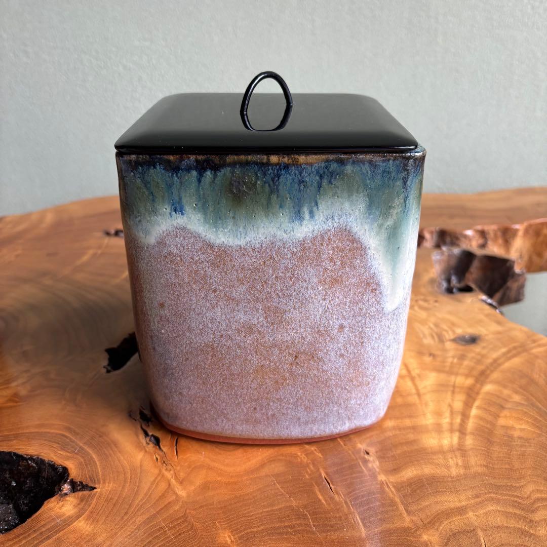 赤膚焼 水指 大塩正人造 織部流し 茶道具 共箱