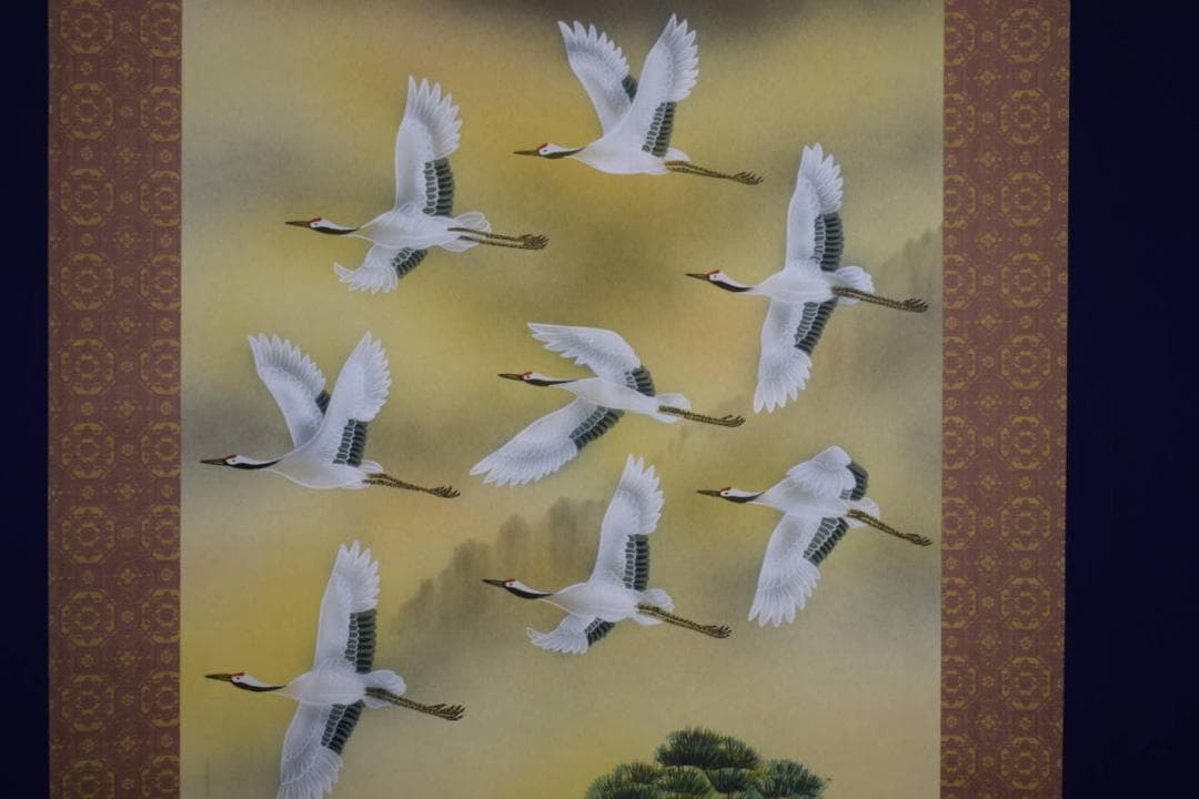 真作/玉雲/富士に舞鶴図/布袋屋掛軸HF-434