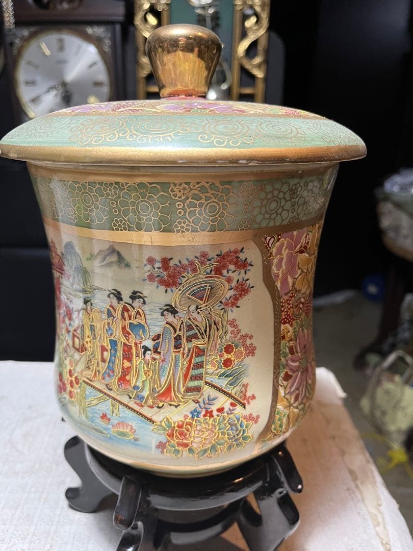 薩摩焼色絵美人桜図水差し 水差し、 九谷焼金彩色絵水差し、水差し、茶道具