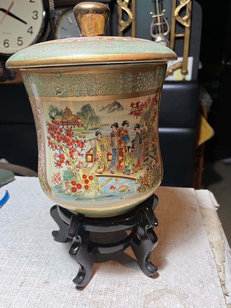 薩摩焼色絵美人桜図水差し 水差し、 九谷焼金彩色絵水差し、水差し、茶道具