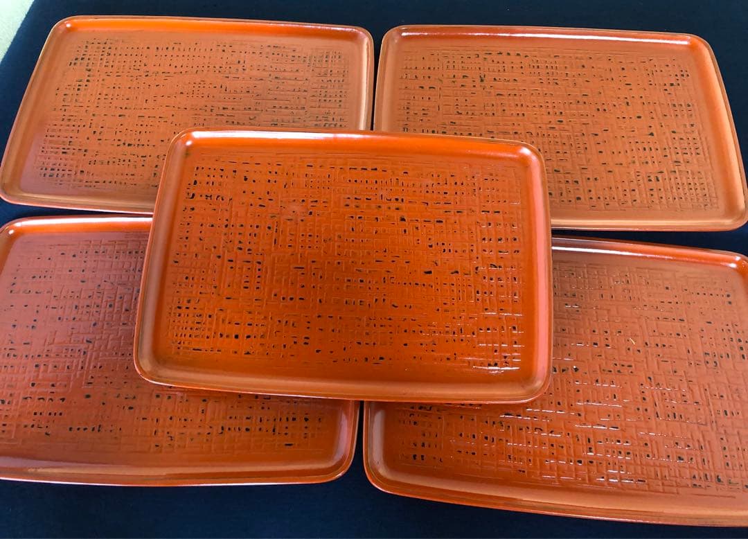 《R》根来塗 胴張 折敷膳5客 木製漆器 木箱　260203く4