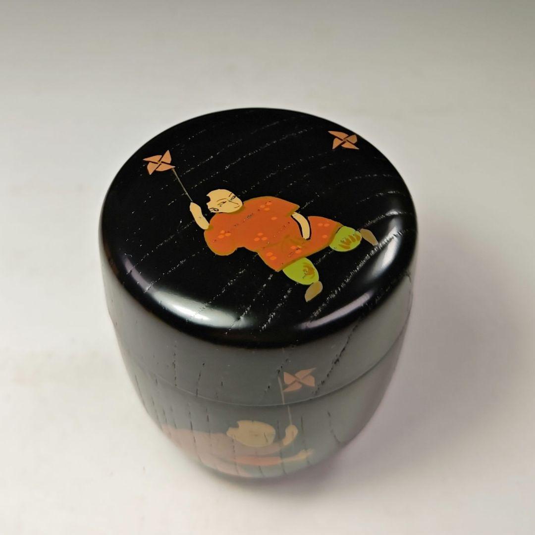 イ451 棗『桜井一良作』『唐子遊び　欅中棗　共箱』漆塗　茶道具