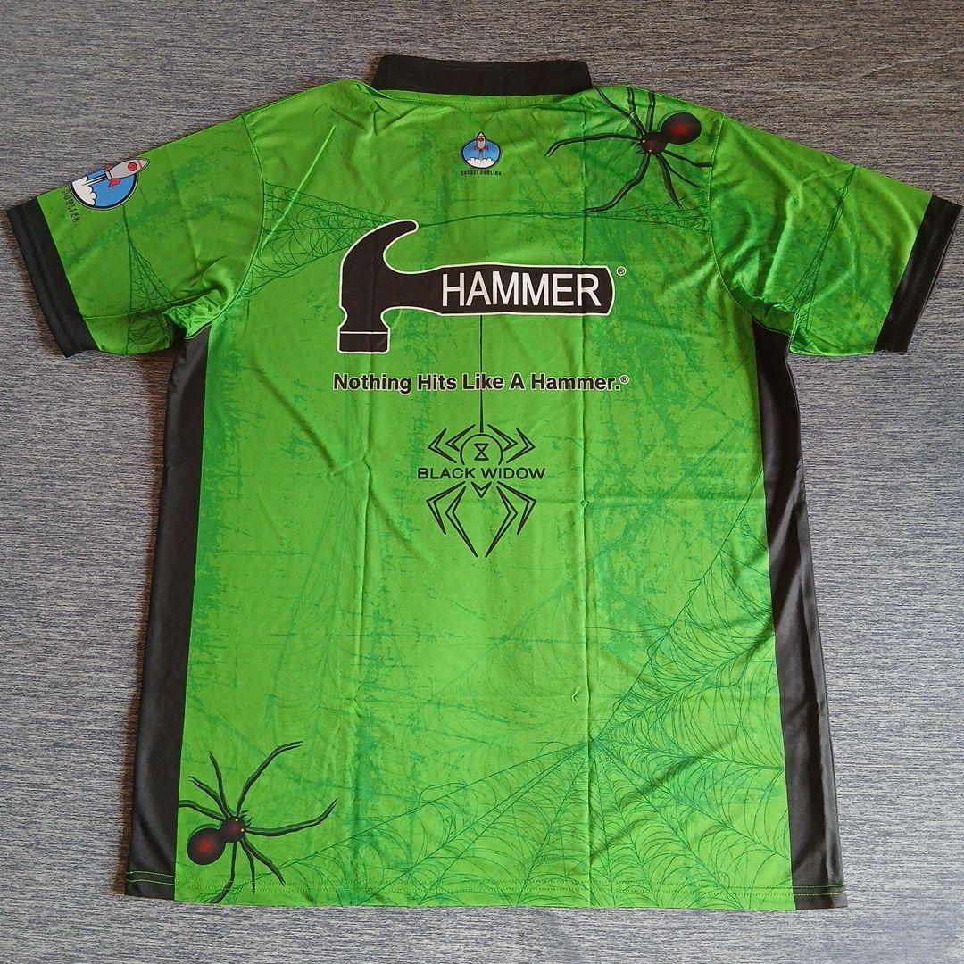 ボウリングウェア　サイズ3XL　ブラックウィドー　グリーン　スパイダー　ハンマー