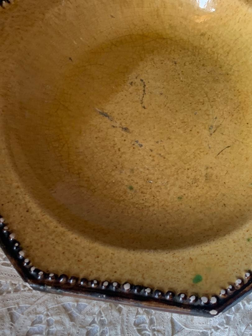 フランスアンティーク 南仏陶器 アプト焼 オクトゴナルプレート　深皿 黄釉