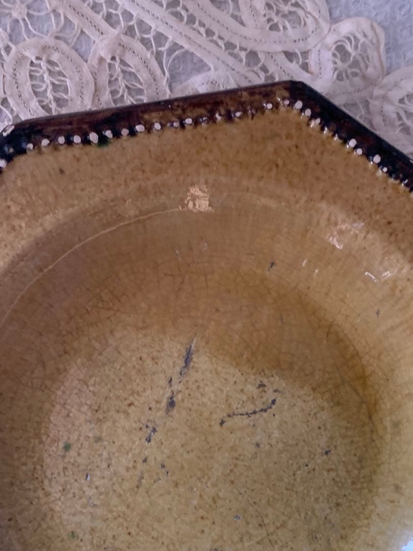 フランスアンティーク 南仏陶器 アプト焼 オクトゴナルプレート　深皿 黄釉