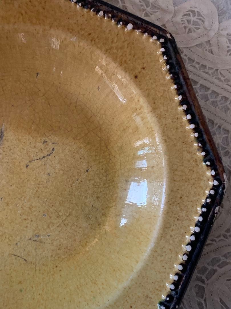 フランスアンティーク 南仏陶器 アプト焼 オクトゴナルプレート　深皿 黄釉