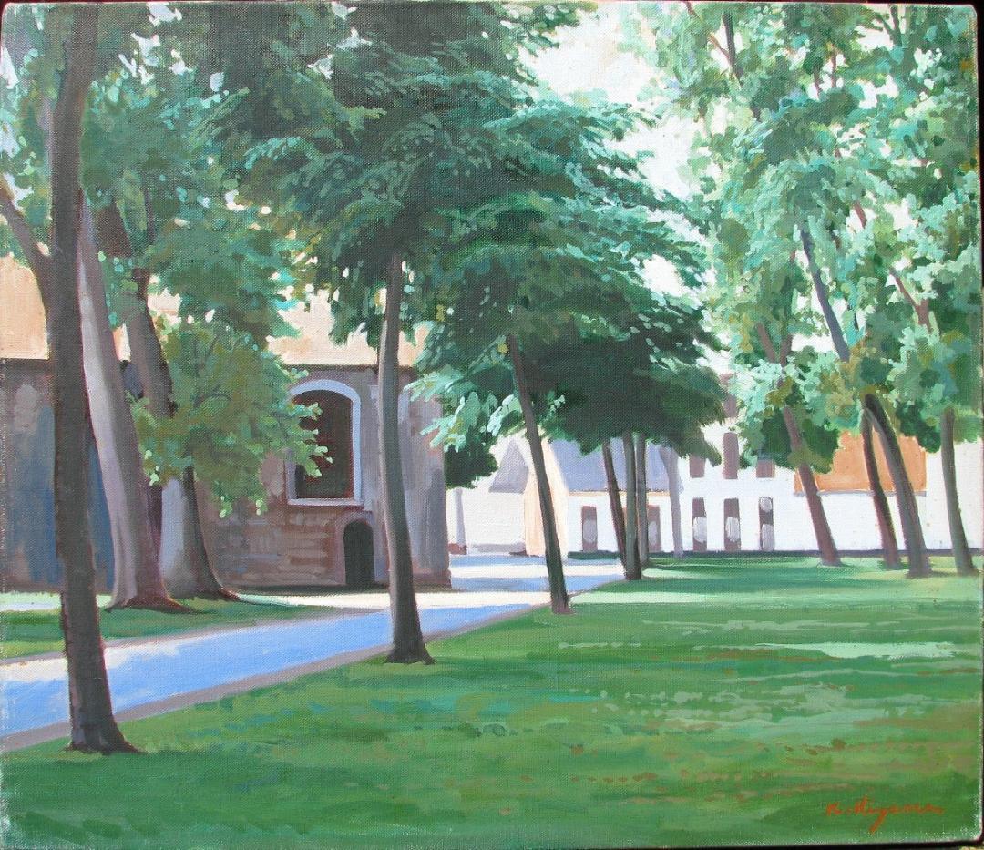 ☆処分☆芸大小磯教室主要作家,檜山健三「木立の庭」F10号,スペイン,伊勢甚出品